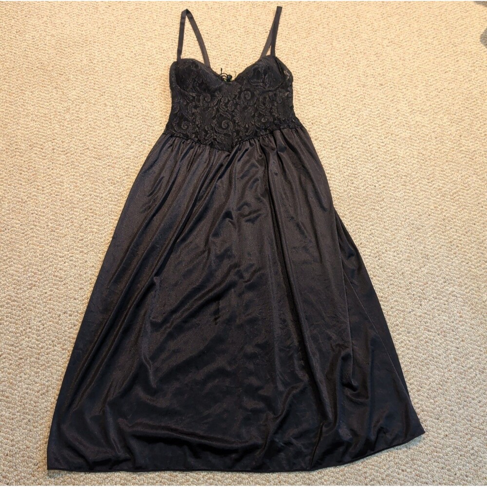 Cachet Slip Dress Nightgown Womens M Black Lace Bodice Goth Witchy Coquette